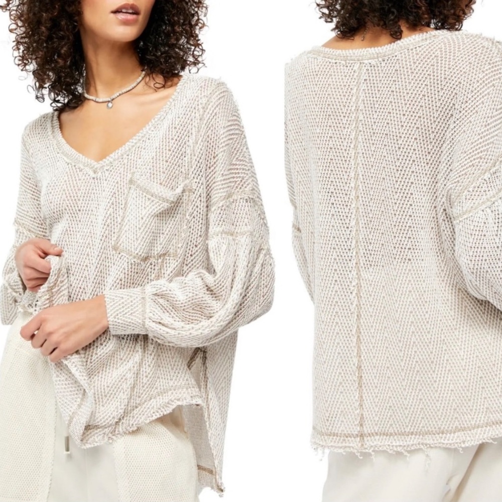 We The Free Cream V-Neck Lightweight Knit Sweater